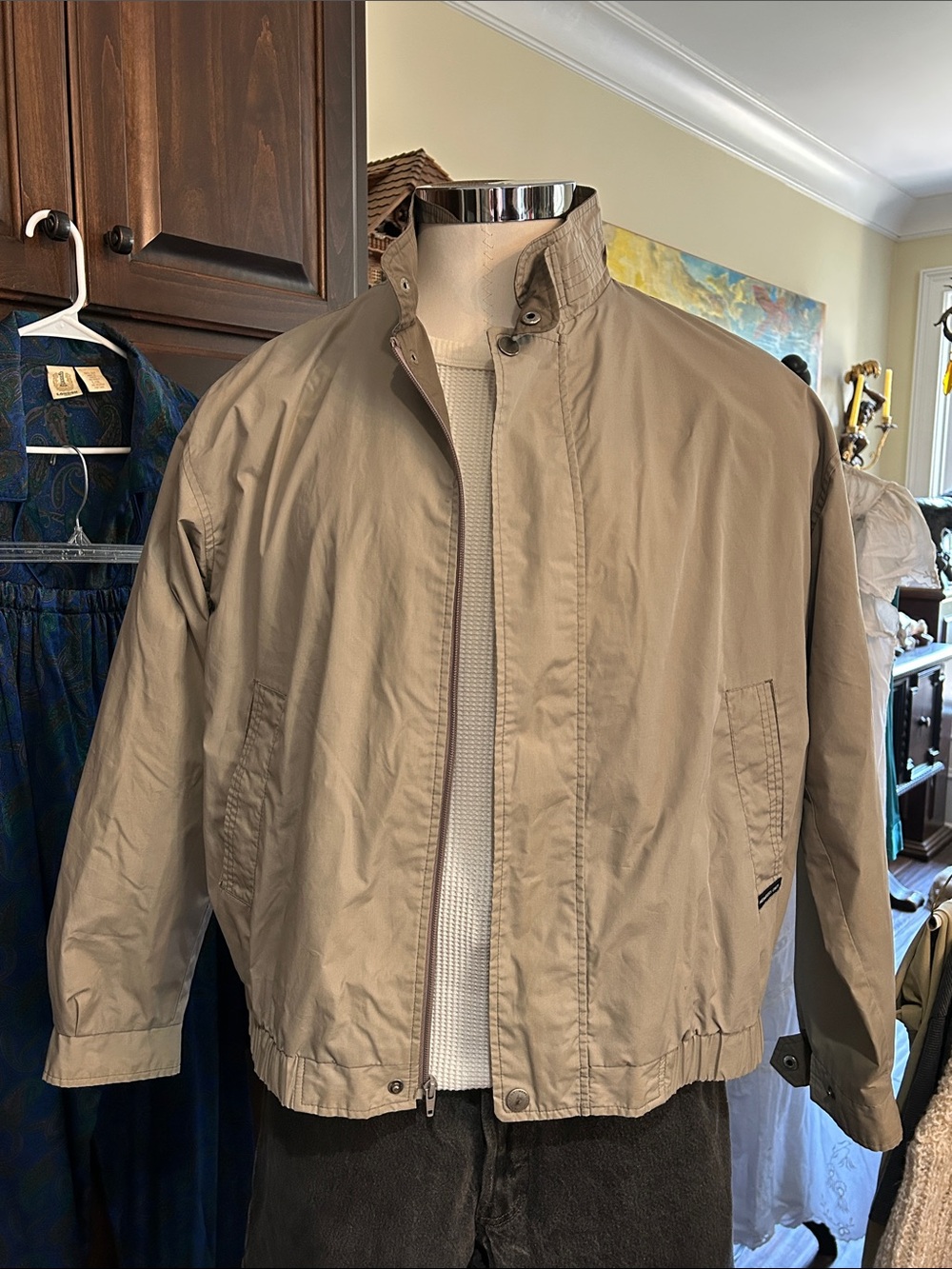 90’s Members Only Sz L Mariner Lightweight Zip-Front Jacket in Taupe